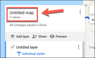 Cliquez sur Carte sans titre pour commencer à renommer votre carte Google Maps personnalisée