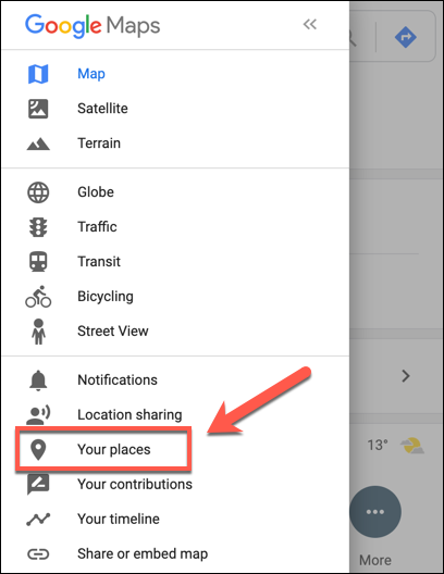 Appuyez sur l'option Vos lieux dans Google Maps