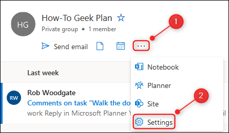 L'option Paramètres du groupe O365.