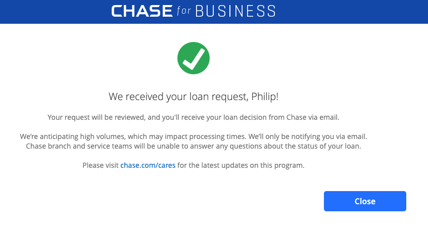 Notification d'application PPP de Chase