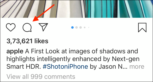 Appuyez sur l'icône Commentaires (icône bulle de dialogue) pour afficher tous les commentaires associés à la publication.