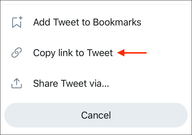 Sélectionnez l'option Copier le lien vers Tweet dans le menu de partage Twitter