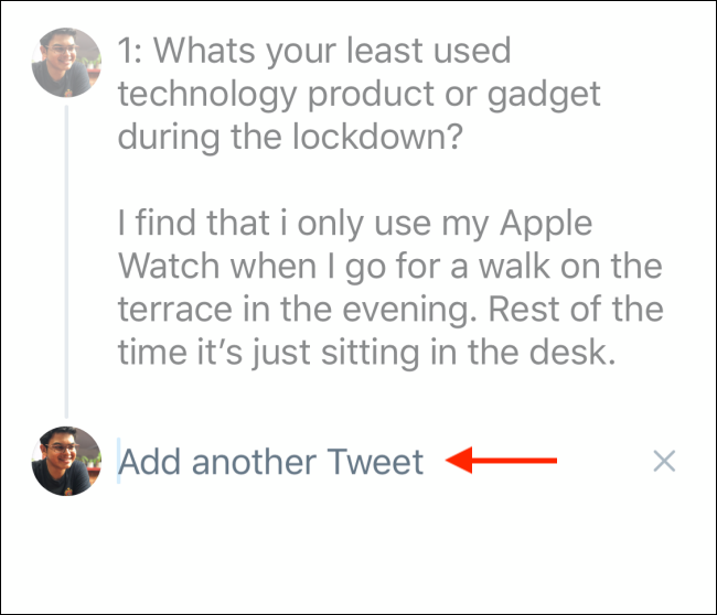 Appuyez sur Ajouter une autre boîte de tweet