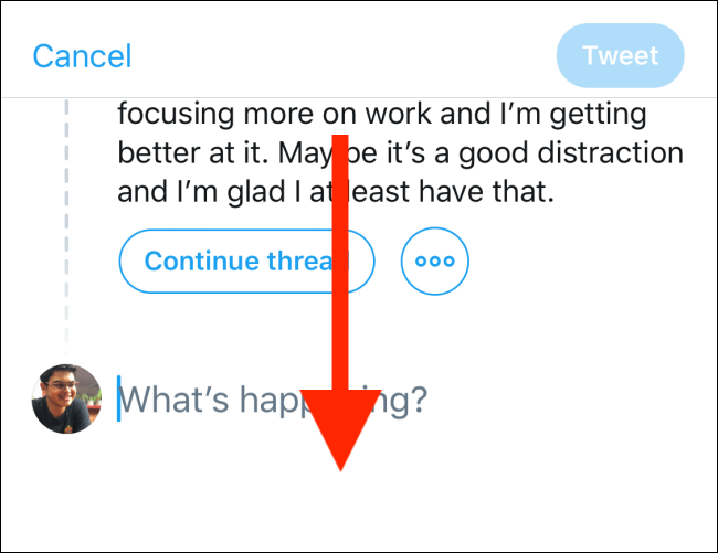 Glissez vers le bas dans la fenêtre de composition de Tweet