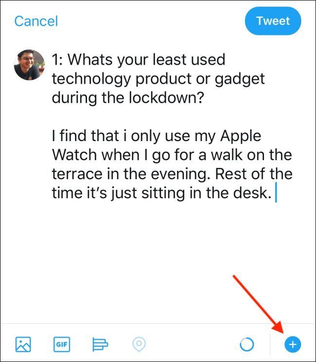 Appuyez sur le bouton Plus pour convertir le tweet en fil Twitter