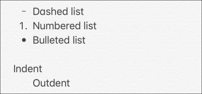 Listes dans l'application Notes