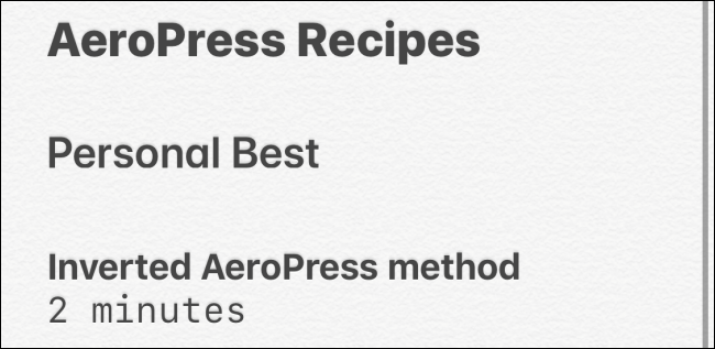 Styles de texte dans l'application Notes