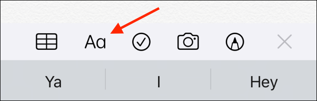 Appuyez sur le bouton Format dans l'application Notes