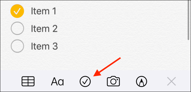 Liste de contrôle dans l'application Notes