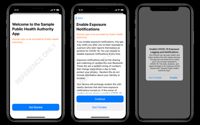 Exemple d'application COVID-19 sur iPhone