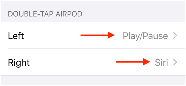 Appuyez sur Gauche ou Droite pour modifier le geste de double appui sur les AirPods