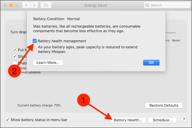 Cliquez sur le bouton Battery Health, puis décochez l'option Battery Health Management
