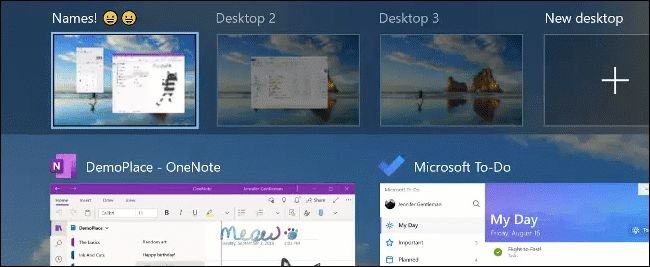 Renommer un bureau virtuel (avec emoji) sous Windows 10.