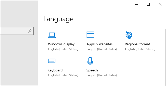 Nouvelles icônes d'options linguistiques dans l'application Paramètres de Windows 10. 