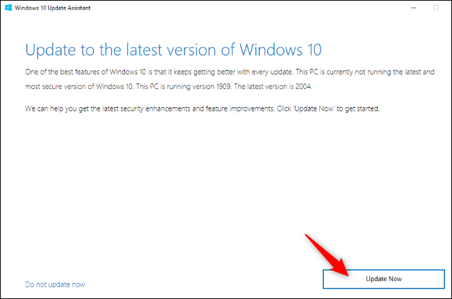 Assistant de mise à jour de Windows 10 offrant une mise à niveau