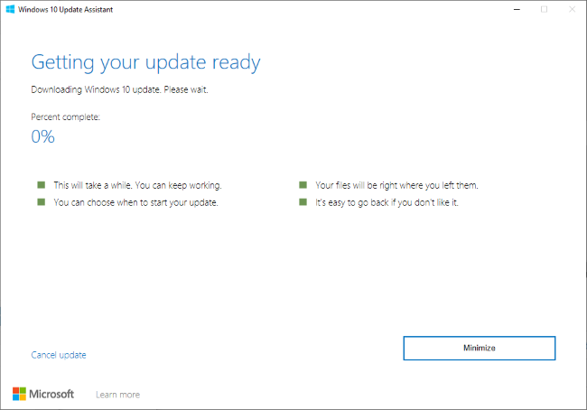 Installation de la mise à jour de mai 2020 avec l'assistant de mise à jour de Windows 10