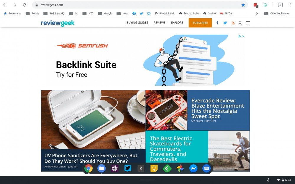L'interface Chrome en mode tablette avec l'étagère montrant