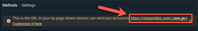 Votre lien de don Streamlabs est bien visible en haut de la page Paramètres de don> Méthodes du tableau de bord Streamlabs. « Width = » 650 « height = » 102 « onload = » pagespeed.lazyLoadImages.loadIfVisibleAndMaybeBeacon (this); « onerror = » this. onerror = null; pagespeed.lazyLoadImages.loadIfVisibleAndMaybeBeacon (this); « /></p>
<p>Toute personne qui consulte votre flux peut vous faire un don directement via cette page. Vous devrez toutefois annoncer le lien pendant votre diffusion pour que les gens sachent comment ils peuvent faire un don.</p>
<h2>Ajouter un lien de don PayPal</h2>
<p>Vous pouvez également déposer un simple <a href=