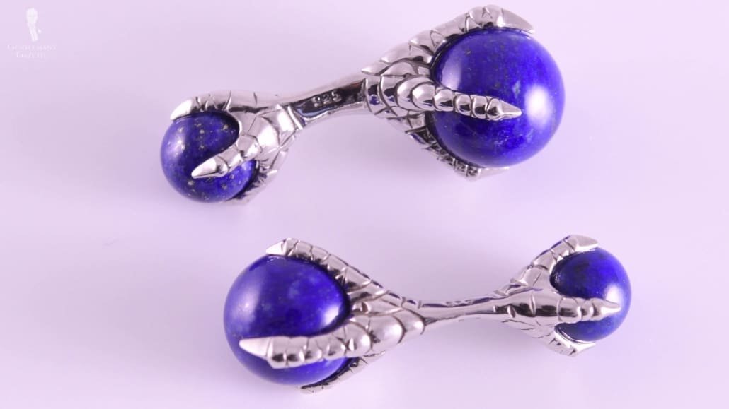 Boutons de manchette en forme de griffe d'aigle en argent avec boules de Lapis Lazuli de Fort Belvedere