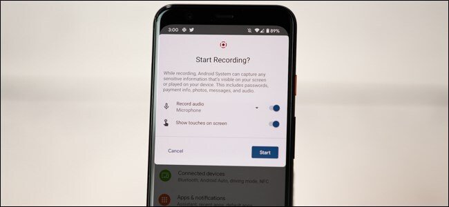Options de l'enregistreur d'écran android 11