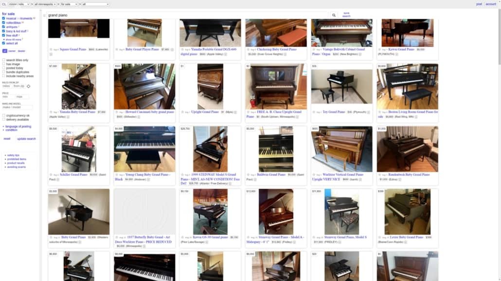 Vous pouvez trouver un piano à queue d'occasion abordable sur Craigslist si c'est juste à des fins décoratives.