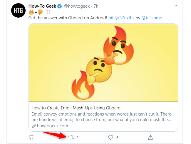 Cliquez sur le bouton Retweet sous un tweet