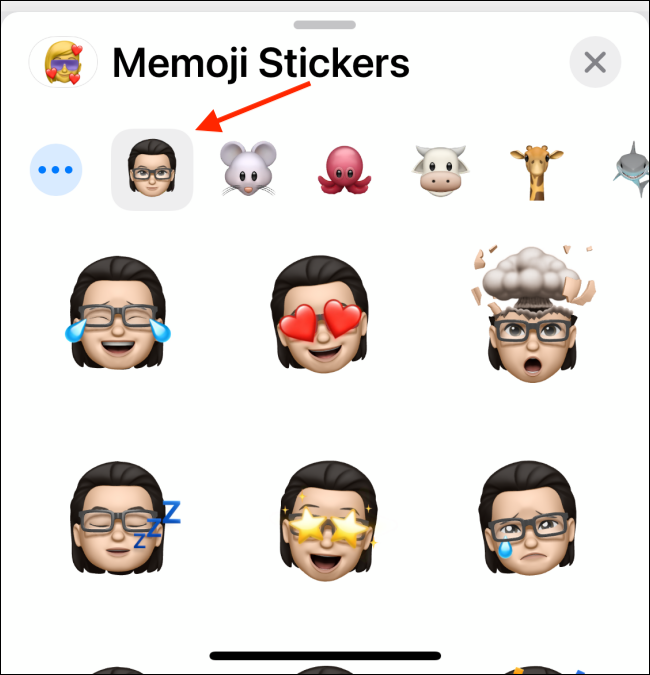 Choisissez votre Memoji dans la vue clavier