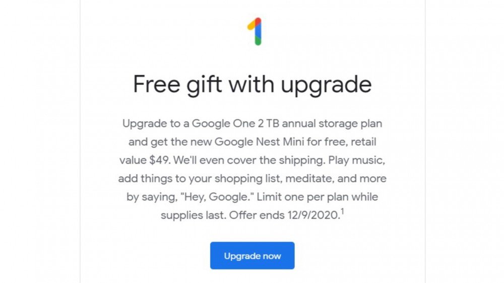 Nest Mini gratuit avec offre Google One de 2 To