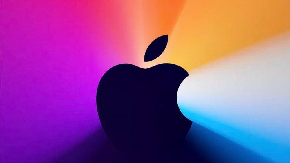 Un logo Apple devant les couleurs du logo Apple.