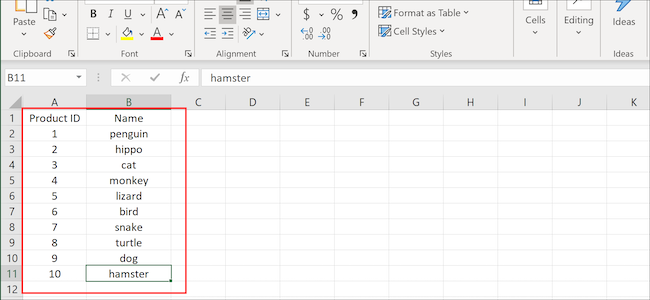 Colonnes et lignes Excel
