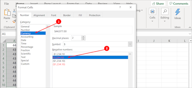 Monnaie au format Excel