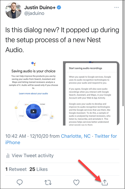 appuyez sur le bouton de partage sur un tweet