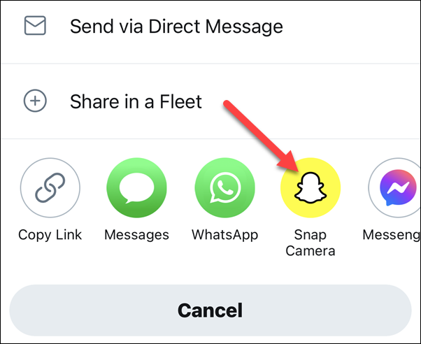 appuyez sur la caméra instantanée dans le menu de partage