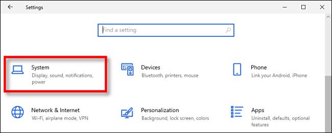 Dans les paramètres de Windows 10, cliquez sur "Système."