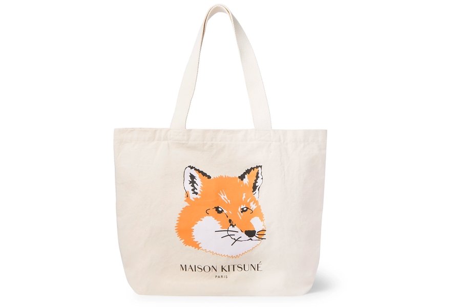Sac fourre-tout en toile de coton à imprimé logo Maison Kitsune
