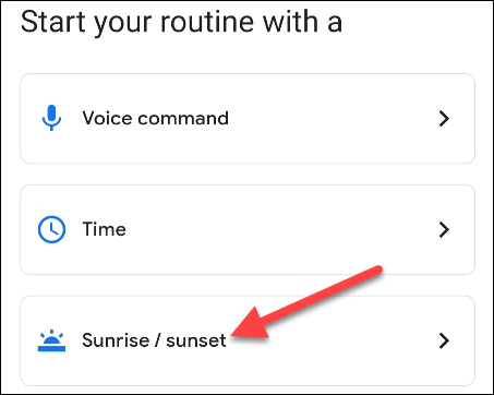 sélectionnez le lever / coucher du soleil