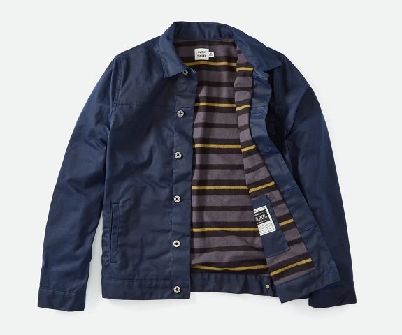 Blouson de camionneur ciré doublé en flanelle Flint and Tinder en bleu marine