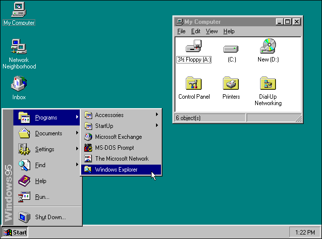 Une capture d'écran de Microsoft Windows 95.