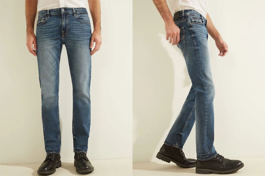 Jean slim droit taille basse en denim bleu stratus 
