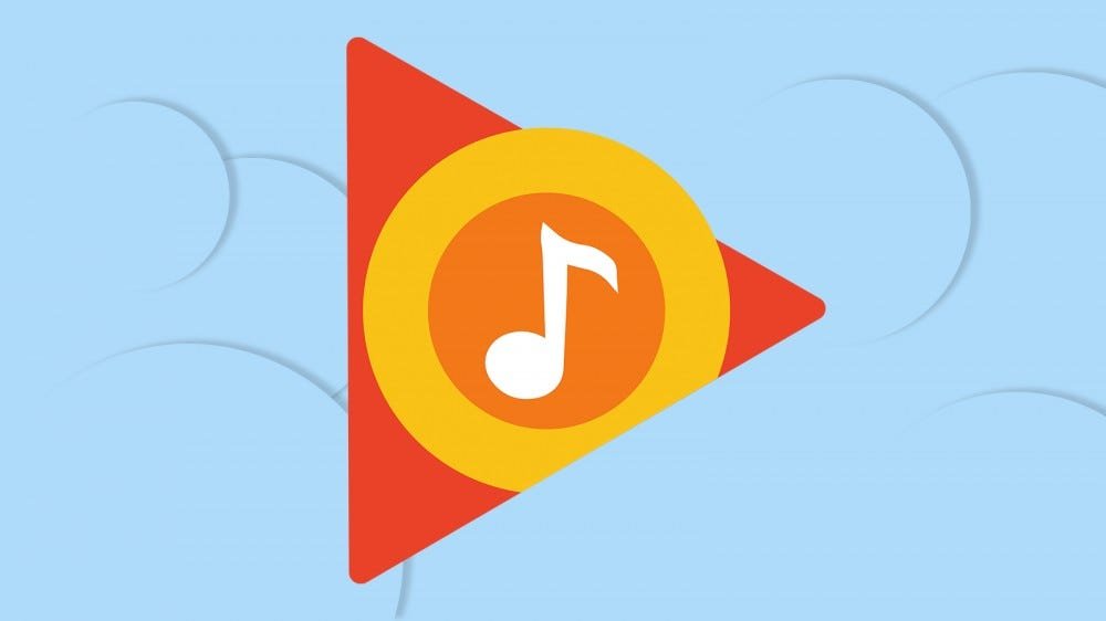 Le logo Play Music sur fond bleu.