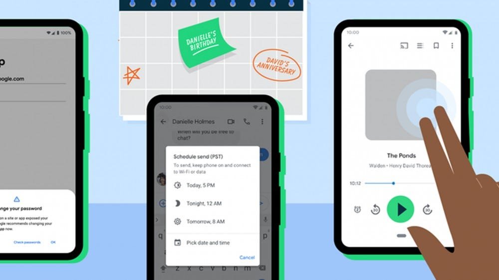 Trois téléphones à l'écran, un avec un gestionnaire de mots de passe ouvert.