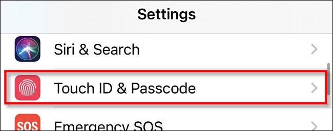 Dans les paramètres de l'iPhone, appuyez sur "Touch ID et mot de passe."