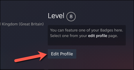 Sur la page de profil de votre compte Steam, appuyez sur le bouton "Editer le profil" option.