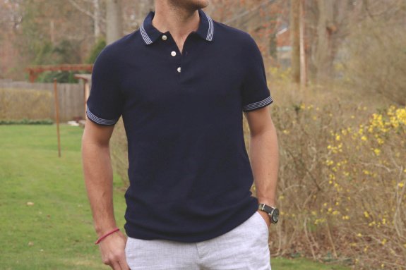 Goodfellow and Co. - Polo en piqué à liseré bleu marine, coupe standard