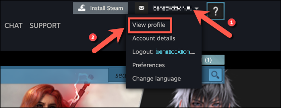 Pour ouvrir votre profil Steam, ouvrez le client Steam ou le site Web et appuyez sur le nom de votre compte en haut à droite, puis sélectionnez le "Voir le profil" option.