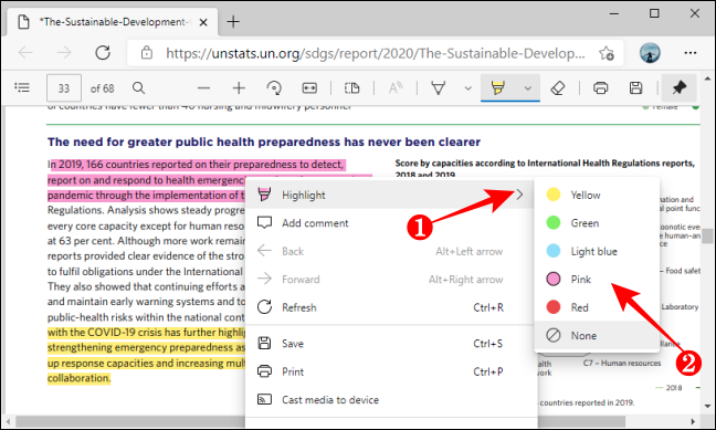 Supprimer ou modifier la couleur de surbrillance du texte dans un PDF dans Microsoft-Edge