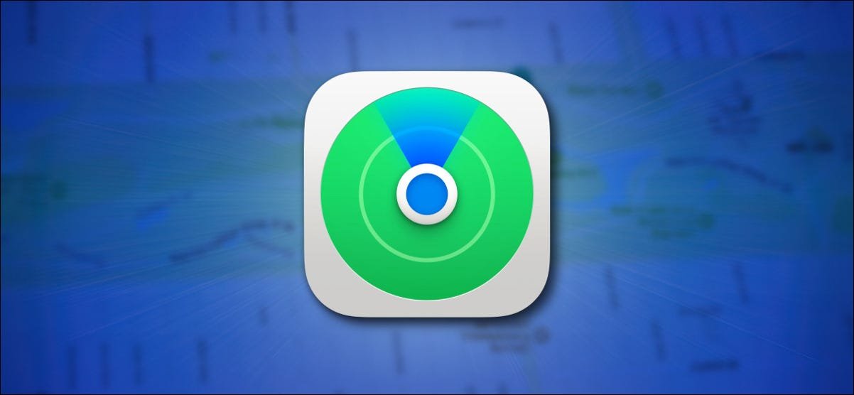Apple Find My Icon sur fond bleu avec un héros de la carte