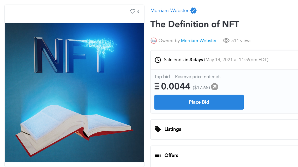 Merriam-Webster vend la définition de NFT en tant que NFT - Trendy Daddy