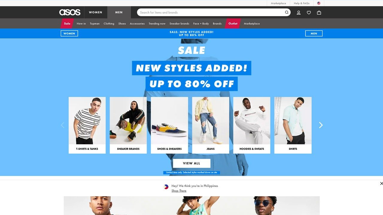 page d'accueil asos hommes