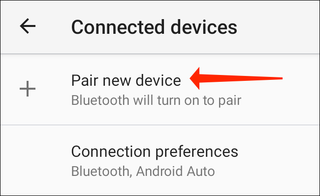 Dans le "Des appareils connectés" dans les paramètres Android, appuyez sur "Associer un nouvel appareil" pour mettre votre téléphone en mode appairage.